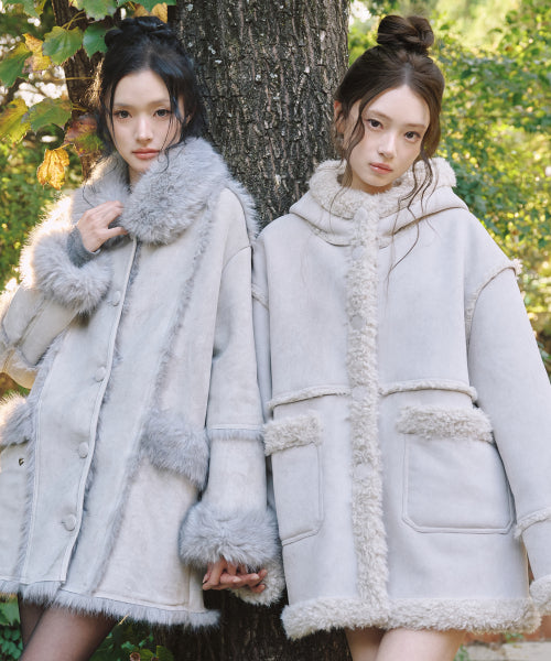 SHEARLING MUSTANG HALF COAT - 3 COLORS IVORY