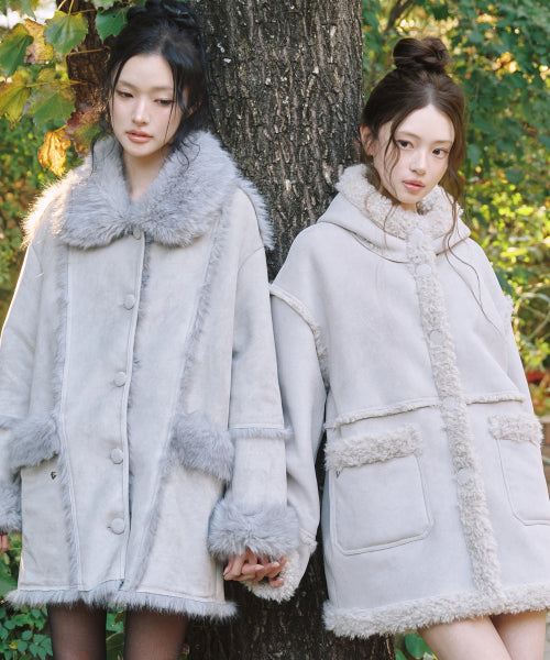 SHEARLING MUSTANG HALF COAT - 3 COLORS IVORY
