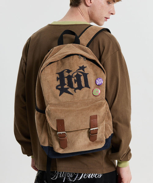 BOUCLE APPLIQUE CORDUROY BACKPACK - 2 COLORS BEIGE