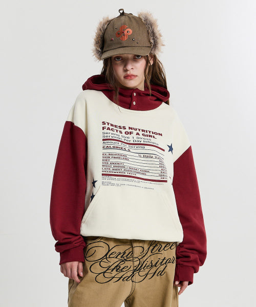 GIRL STRESS NUTRITION BUTTON HOODIE BURGUNDY