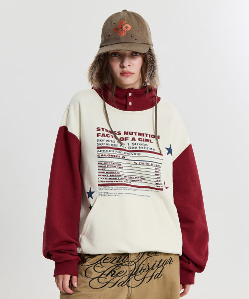 GIRL STRESS NUTRITION BUTTON HOODIE BURGUNDY