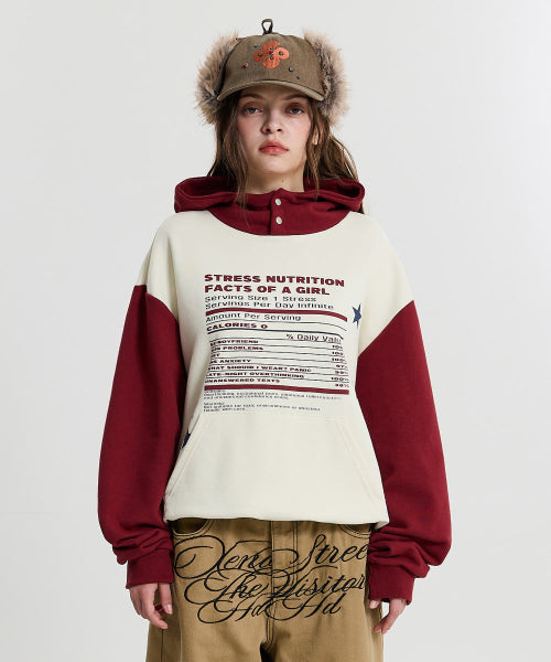 GIRL STRESS NUTRITION BUTTON HOODIE BURGUNDY