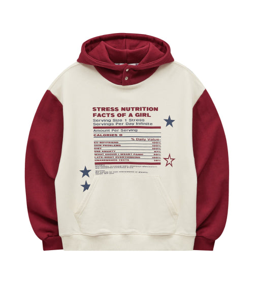 GIRL STRESS NUTRITION BUTTON HOODIE BURGUNDY