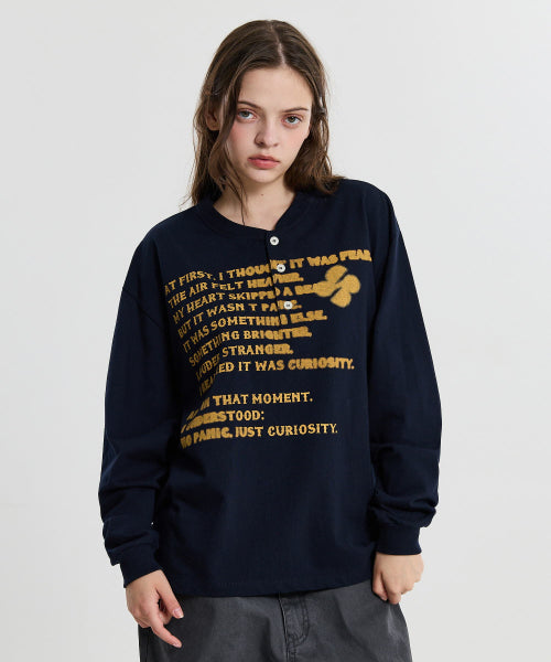 CLOVER TYPO HENLEY NECK LONG SLEEVE - 2 COLORS NAVY