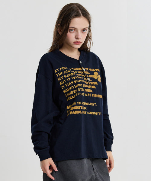 CLOVER TYPO HENLEY NECK LONG SLEEVE - 2 COLORS NAVY