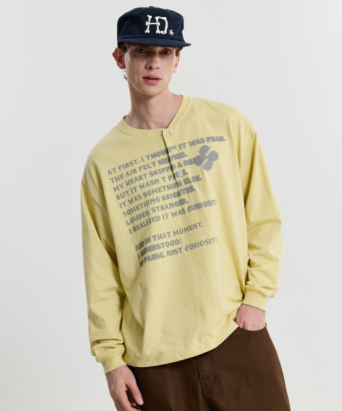 CLOVER TYPO HENLEY NECK LONG SLEEVE - 2 COLORS LIGHT YELLOW