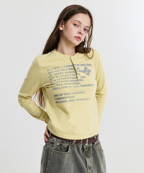 CLOVER TYPO HENLEY NECK LONG SLEEVE - 2 COLORS LIGHT YELLOW