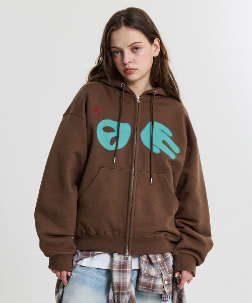 ALIEN HOOD ZIP UP - 2 COLORS BROWN