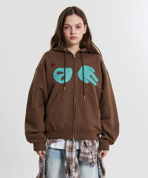 ALIEN HOOD ZIP UP - 2 COLORS BROWN