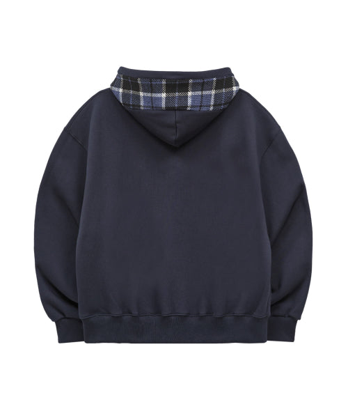 CHECK COLOR BLOCK LINE HOOD ZIP UP - 2 COLORS NAVY