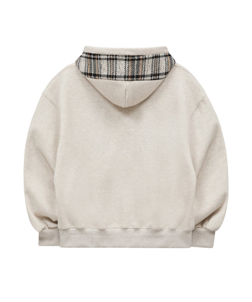 CHECK COLOR BLOCK LINE HOOD ZIP UP - 2 COLORS OATMEAL