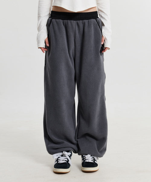 FLEECE COLOR BLOCK BACK LOGO PANTS - 3 COLORS CHARCOAL