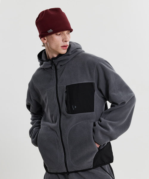 FLEECE COLOR BLOCK HOODED JACKET - 3 COLORS CHARCOAL