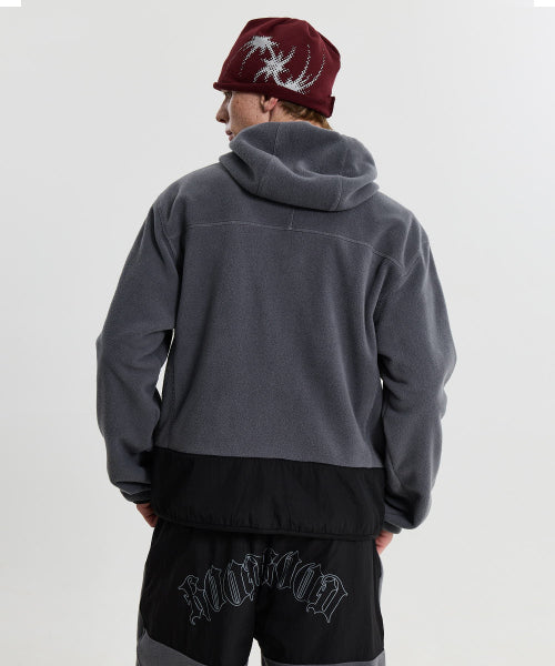 FLEECE COLOR BLOCK HOODED JACKET - 3 COLORS CHARCOAL