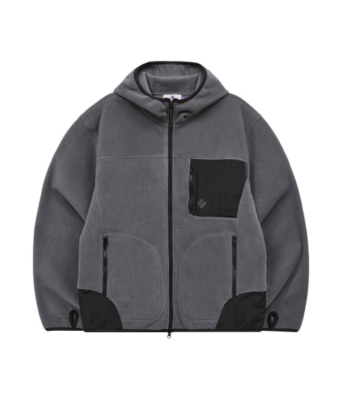 FLEECE COLOR BLOCK HOODED JACKET - 3 COLORS CHARCOAL