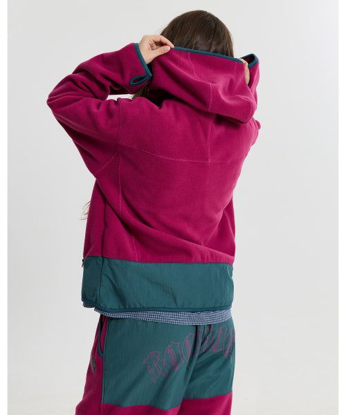 FLEECE COLOR BLOCK HOODED JACKET - 3 COLORS PURPLE