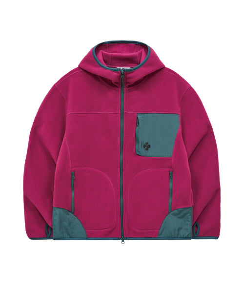 FLEECE COLOR BLOCK HOODED JACKET - 3 COLORS PURPLE