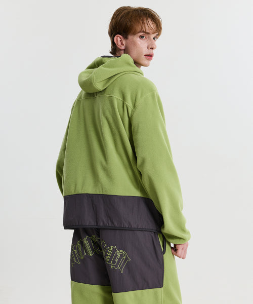 FLEECE COLOR BLOCK HOODED JACKET - 3 COLORS LIGHT GREEN