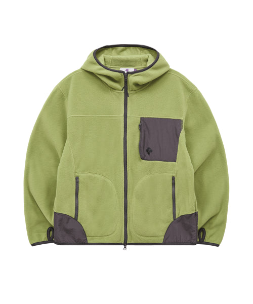 FLEECE COLOR BLOCK HOODED JACKET - 3 COLORS LIGHT GREEN