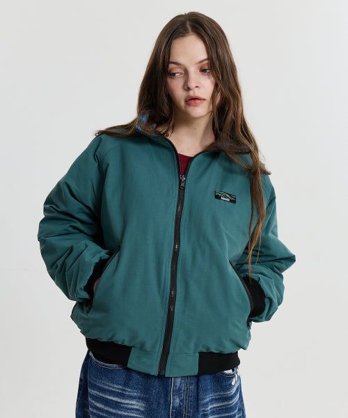 REVERSIBLE CHECK FLEECE WARM UP JACKET - 2 COLORS GREEN
