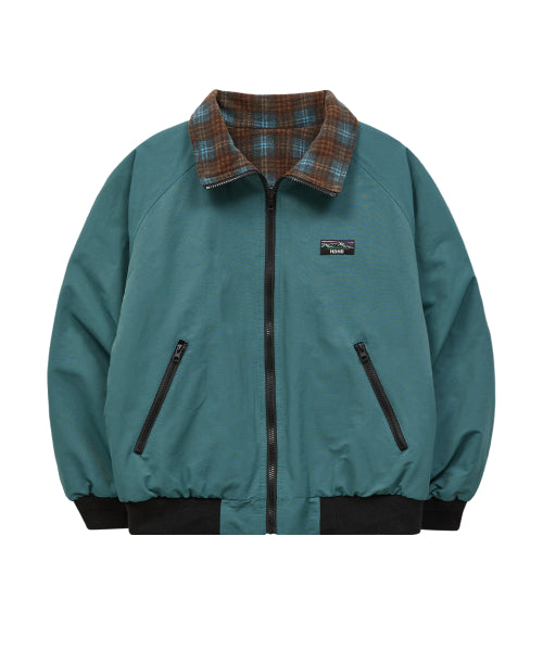 REVERSIBLE CHECK FLEECE WARM UP JACKET - 2 COLORS GREEN