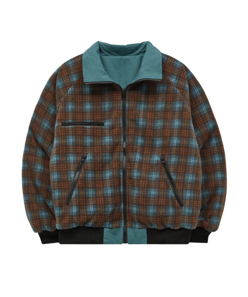 REVERSIBLE CHECK FLEECE WARM UP JACKET - 2 COLORS GREEN