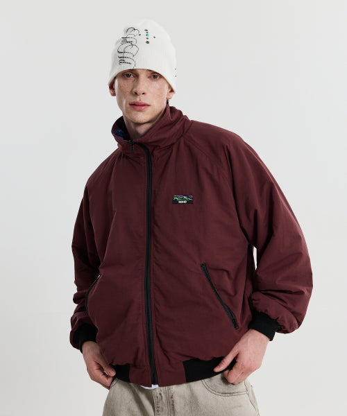 REVERSIBLE CHECK FLEECE WARM UP JACKET - 2 COLORS BURGUNDY