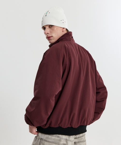 REVERSIBLE CHECK FLEECE WARM UP JACKET - 2 COLORS BURGUNDY
