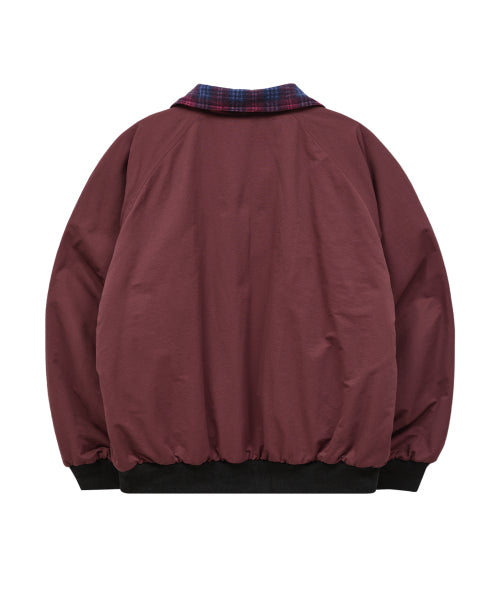 REVERSIBLE CHECK FLEECE WARM UP JACKET - 2 COLORS BURGUNDY