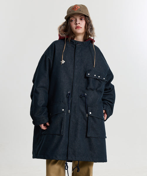 FISHTAIL MULTI POCKET DENIM FIELD COAT - 2 COLORS NAVY