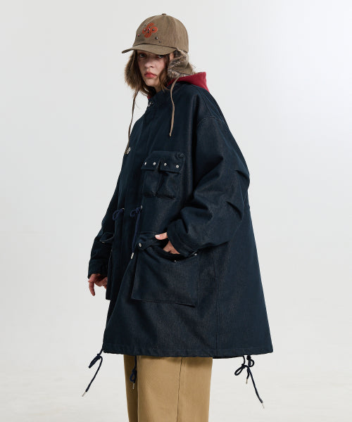 FISHTAIL MULTI POCKET DENIM FIELD COAT - 2 COLORS NAVY