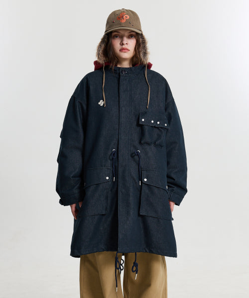 FISHTAIL MULTI POCKET DENIM FIELD COAT - 2 COLORS NAVY