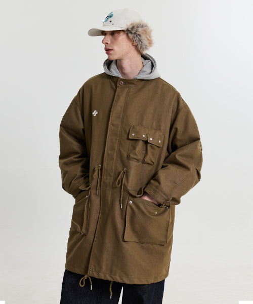 FISHTAIL MULTI POCKET DENIM FIELD COAT - 2 COLORS KHAKI