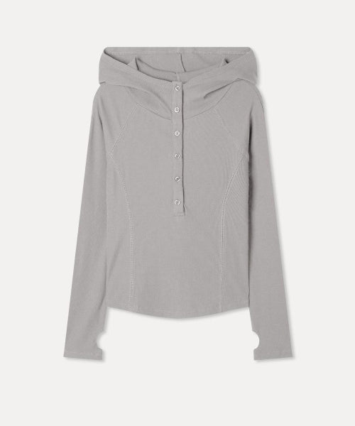 BUTTON UP HOODED TEE - 2 COLORS GREY