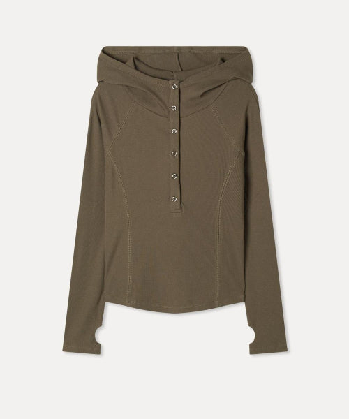 BUTTON UP HOODED TEE - 2 COLORS GREY