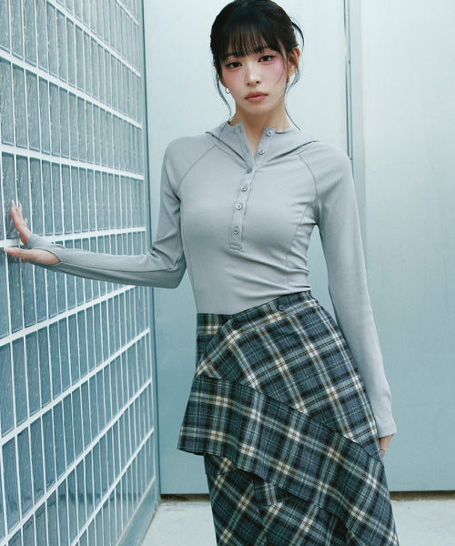 BUTTON UP HOODED TEE - 2 COLORS GREY