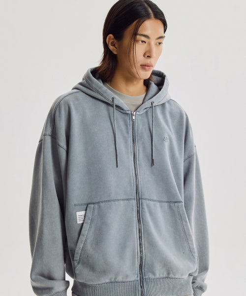 FLYING BRUSHED DYED HOOD ZIP UP - 3 COLORS D/BLUE