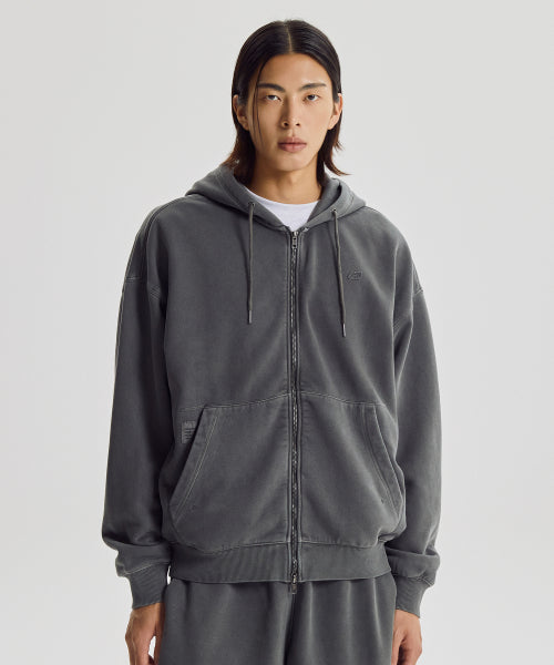 FLYING BRUSHED DYED HOOD ZIP UP - 3 COLORS D/CHARCOAL