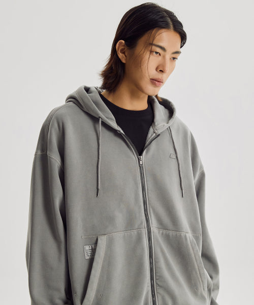 FLYING BRUSHED DYED HOOD ZIP UP - 3 COLORS D/GRAY