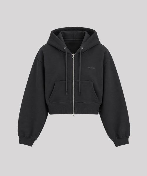 SYMBOL LOGO CROP ZIP-UP HOODIE - 2 COLORS BLACK
