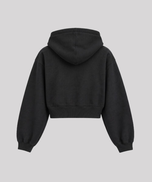 SYMBOL LOGO CROP ZIP-UP HOODIE - 2 COLORS BLACK