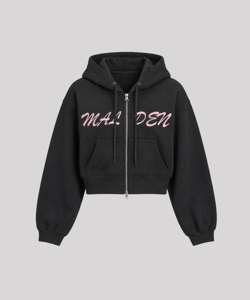LETTERING LOGO CROP ZIP-UP HOODIE BLACK