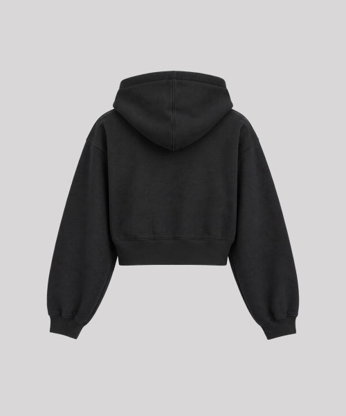 LETTERING LOGO CROP ZIP-UP HOODIE BLACK