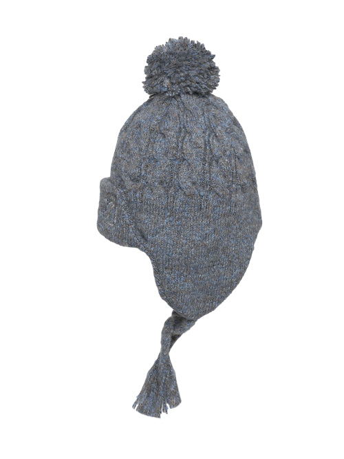 AUTUMN BREEZE POM POM EARFLAP BEANIE - 2 COLORS SKY BLUE