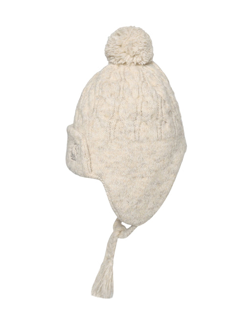 AUTUMN BREEZE POM POM EARFLAP BEANIE - 2 COLORS OFF WHITE
