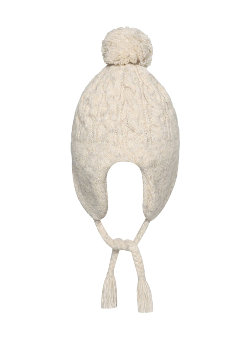 AUTUMN BREEZE POM POM EARFLAP BEANIE - 2 COLORS OFF WHITE
