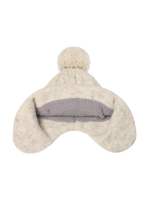 AUTUMN BREEZE POM POM EARFLAP BEANIE - 2 COLORS OFF WHITE