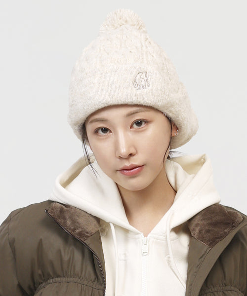 AUTUMN BREEZE POM POM EARFLAP BEANIE - 2 COLORS OFF WHITE
