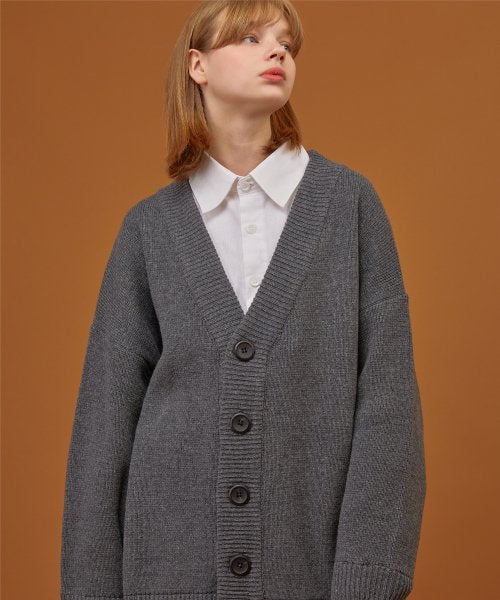 HEAVY OVERFIT CARDIGAN - 2 COLORS CHARCOAL