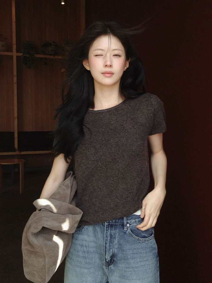 L'OEUVRE SHORT-SLEEVE KNIT & SCARF SET - 3 COLORS